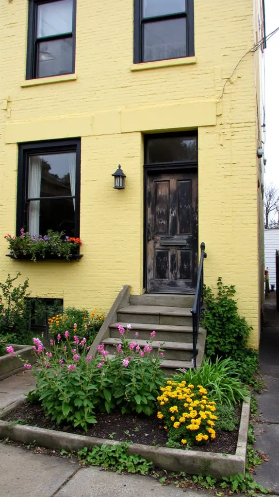 pastel yellow with black accents