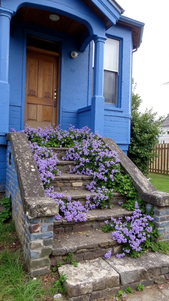 periwinkle blooms enhance entrance