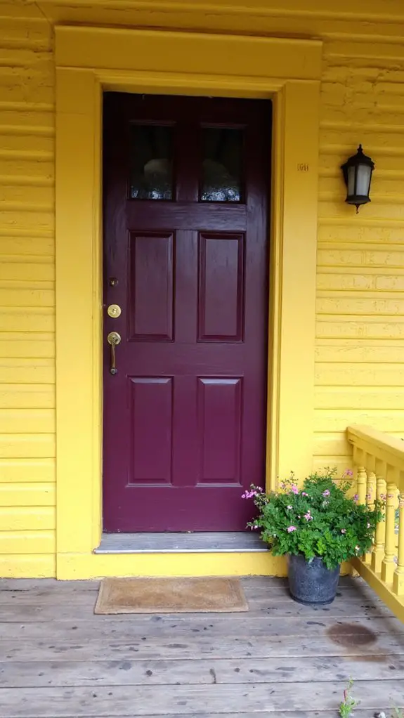 plum door enhances yellow charm