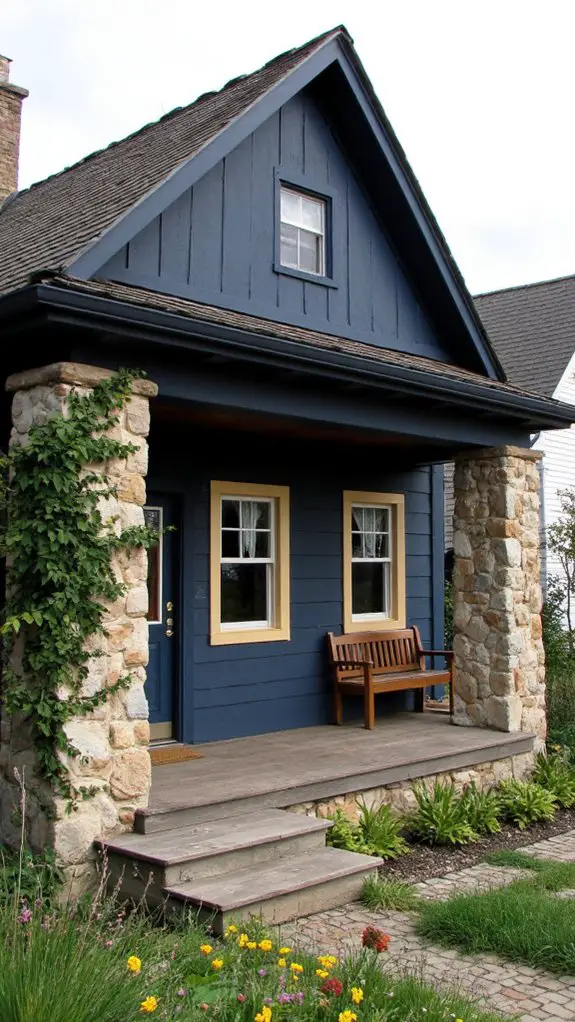 rustic navy with limestone