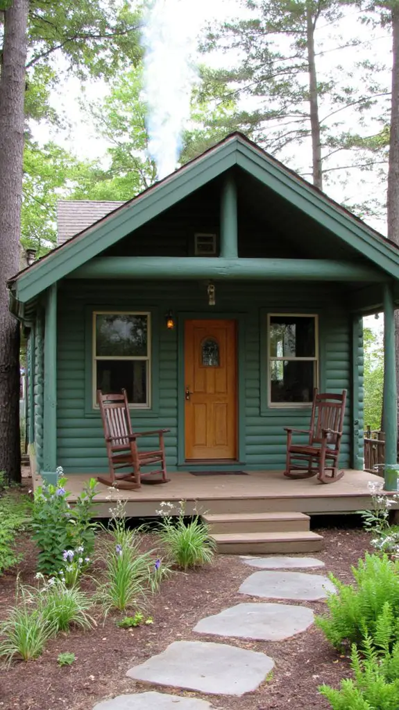sage green log cabin retreat