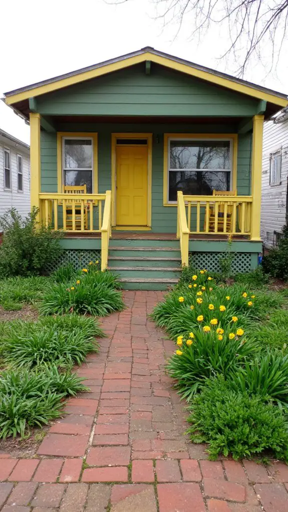 sage green with yellow accents