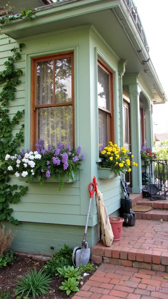 seasonal blooms in window boxes