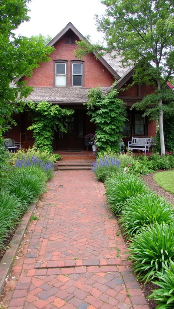 serene landscaped brown house