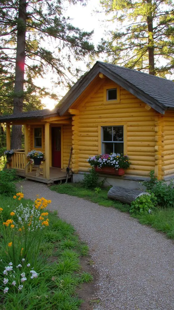 serene yellow log cabin