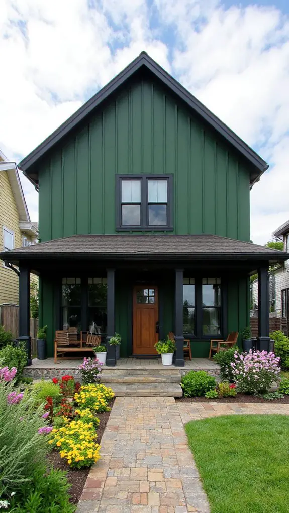 sleek farmhouse with dark trim