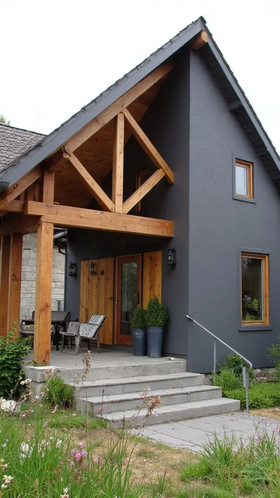 sleek gray with wood beams