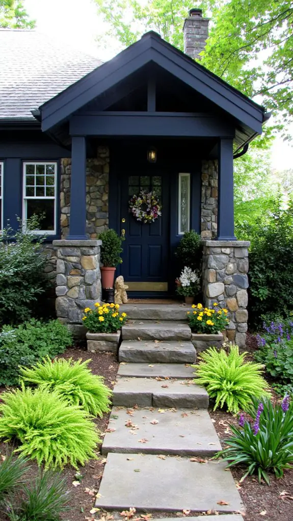 stone accents dark blue
