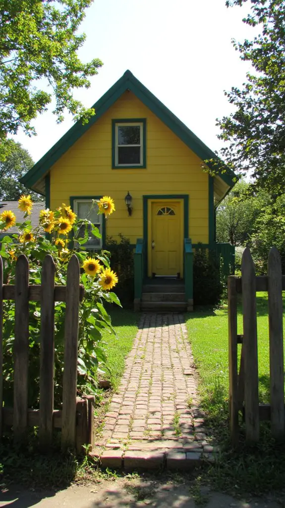 sunflowers complement yellow houses