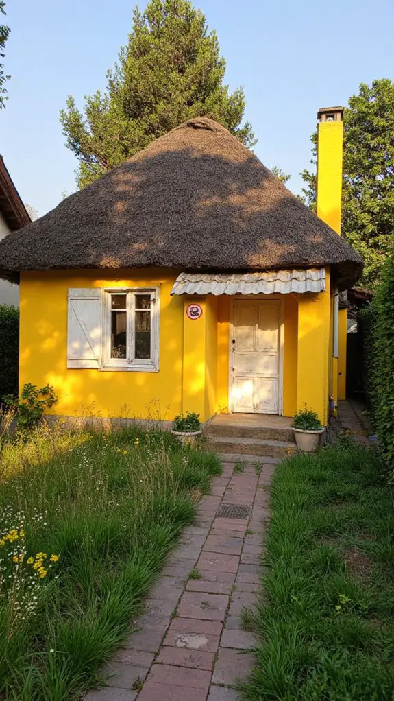 sunny yellow thatched cottage