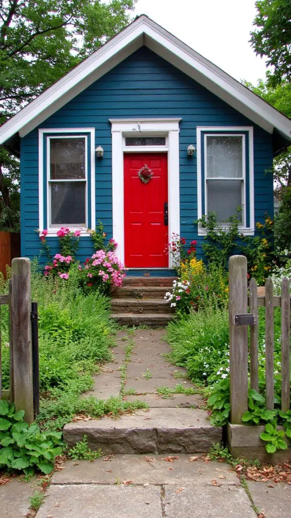 teal and red exterior combination