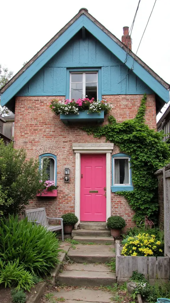 teal blue and coral door