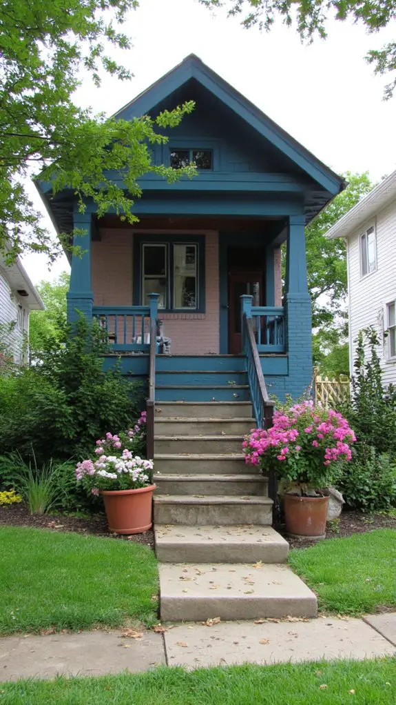 teal blue geometric porch