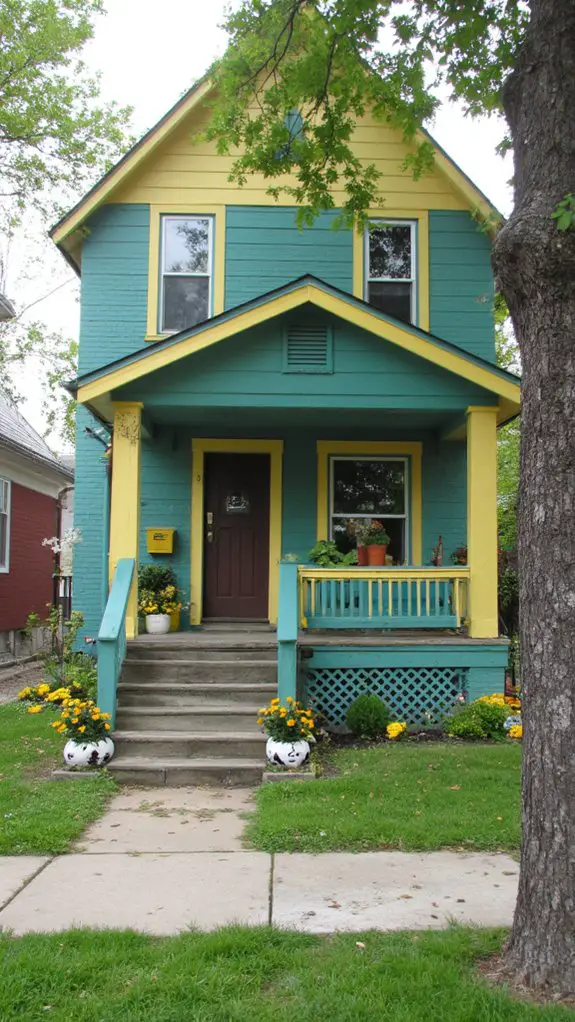 teal green home cheerful yellow