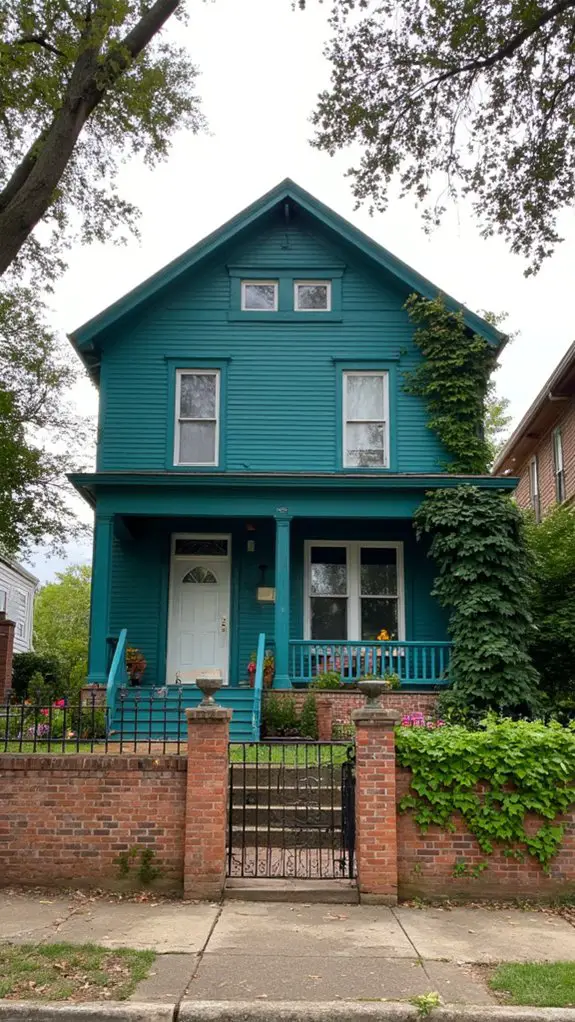 teal house rustic brick
