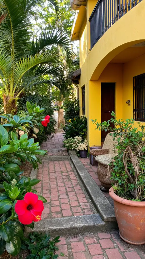 tropical garden with vibrant plants