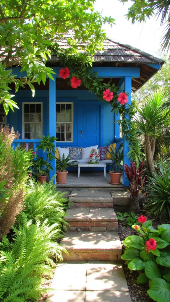 tropical plants soothing blue