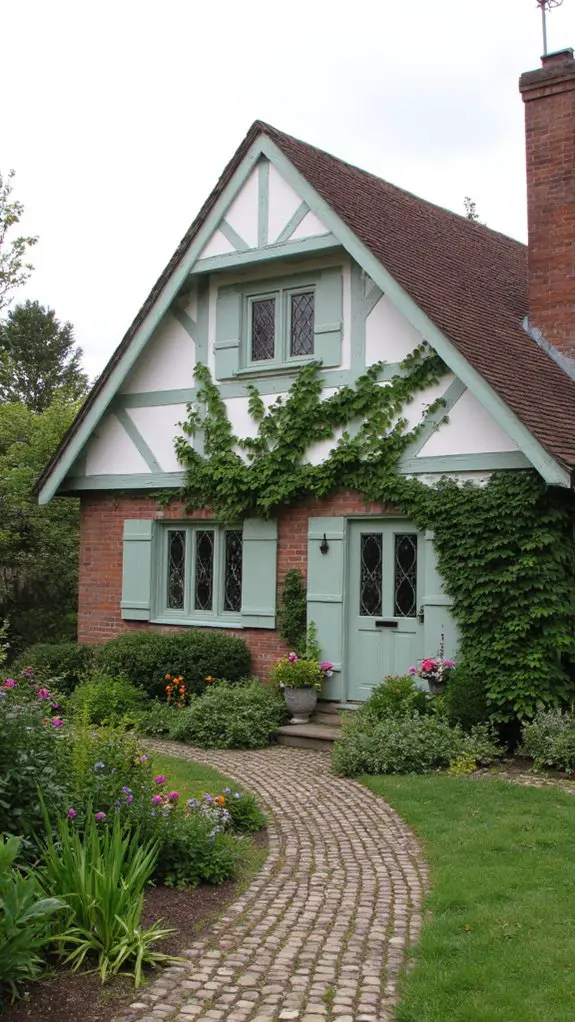 tudor home with green accents