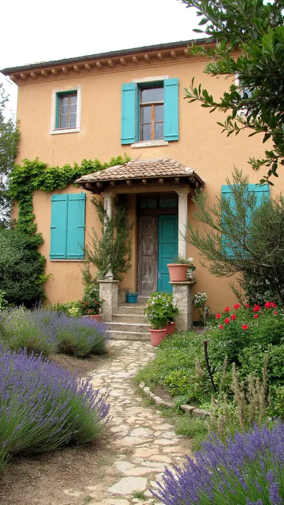 turquoise shutters enhance charm
