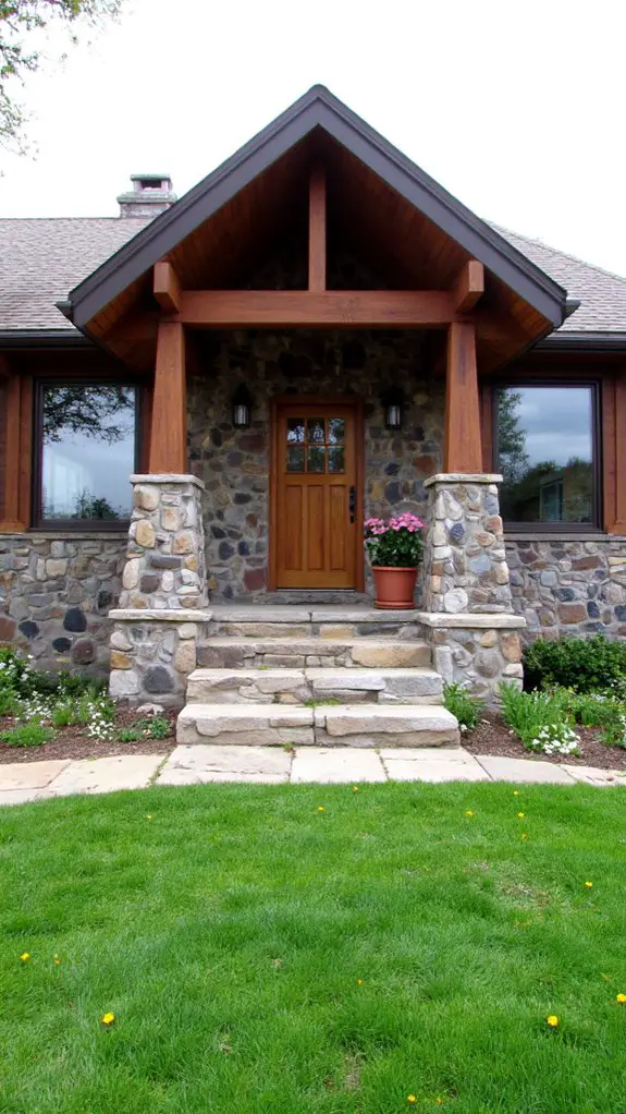 unique stone patterned brown house
