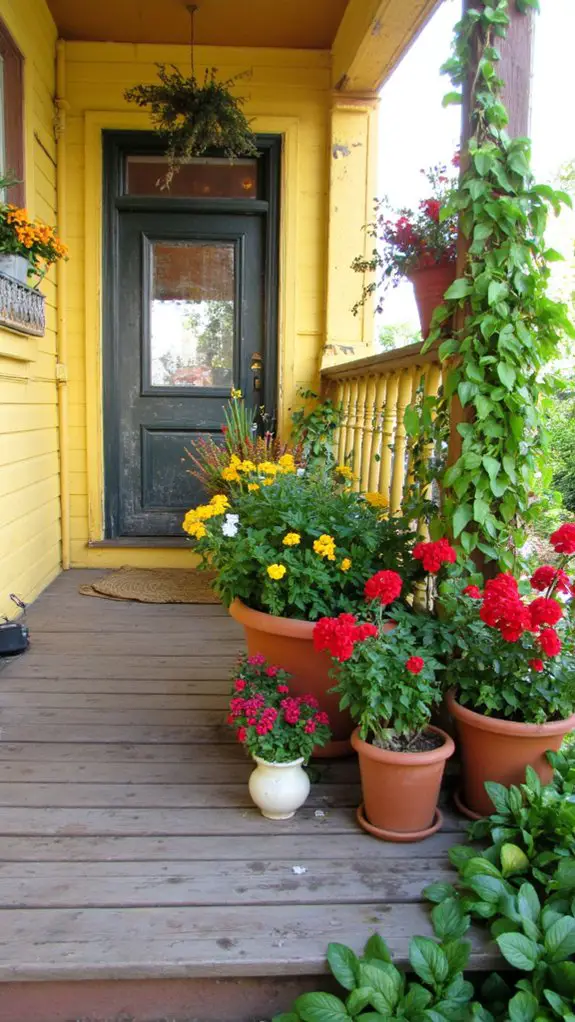 vibrant blooms enhance porch