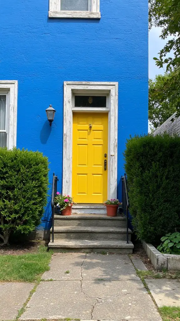 vibrant blue cheerful yellow