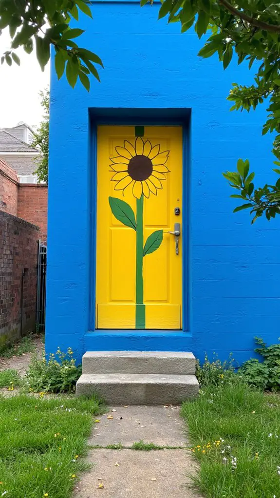 vibrant blue sunflower door