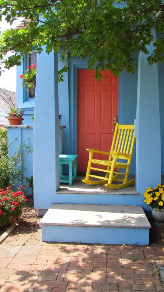 vibrant furniture enhances porch