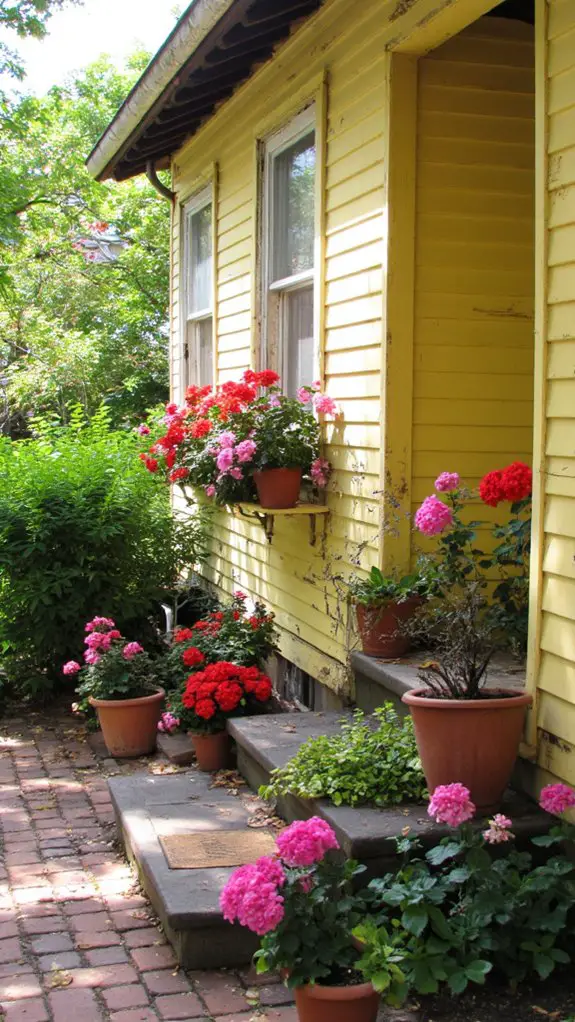 vibrant geraniums brighten exteriors