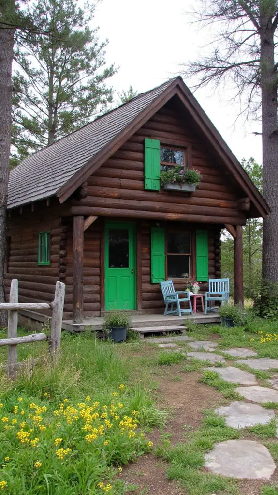 vibrant green cabin accents