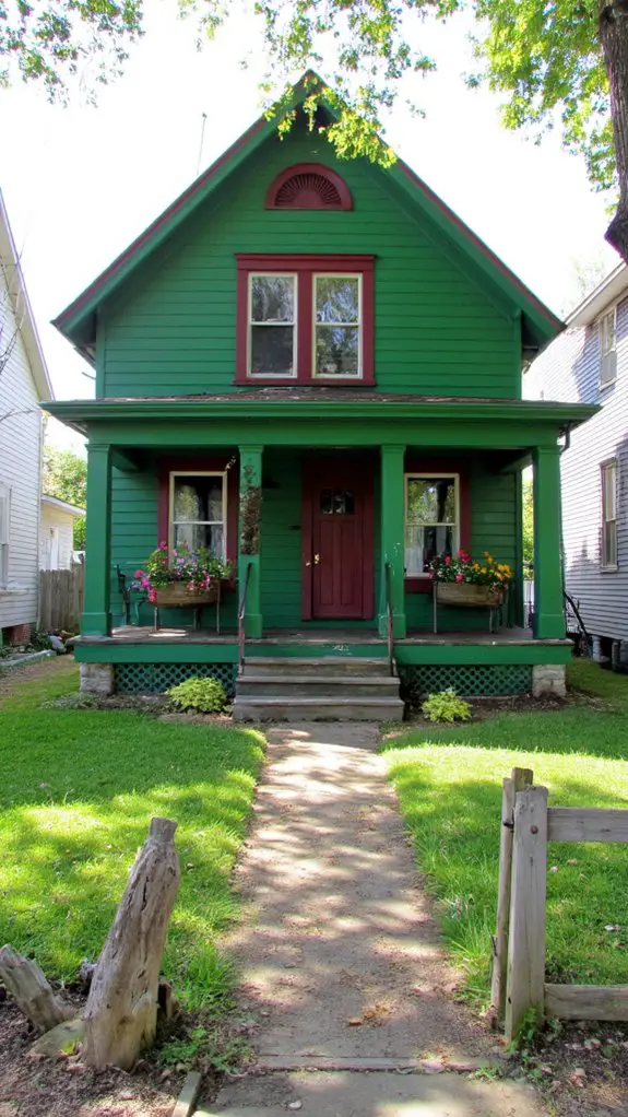 vibrant green maroon accents