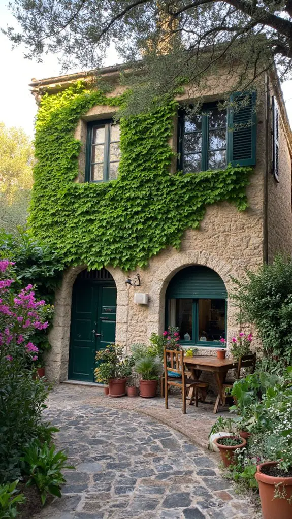 vibrant green mediterranean facade
