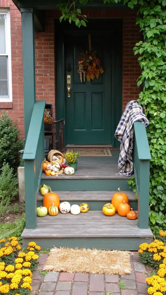 vibrant harvest themed porch decor