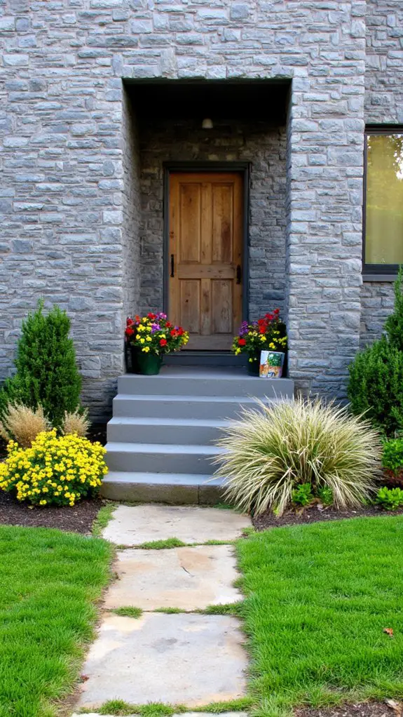 vibrant landscaping enhances gray