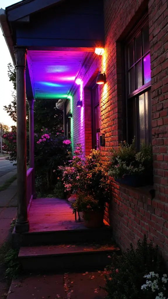 vibrant lights enhance exterior