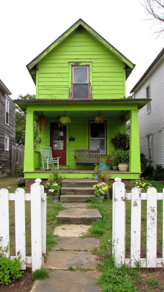vibrant lime green farmhouse