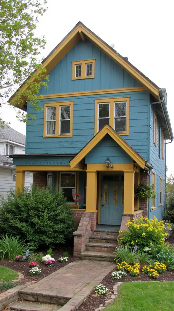 vibrant teal and mustard