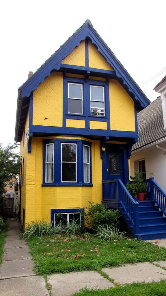 vibrant tudor with navy windows
