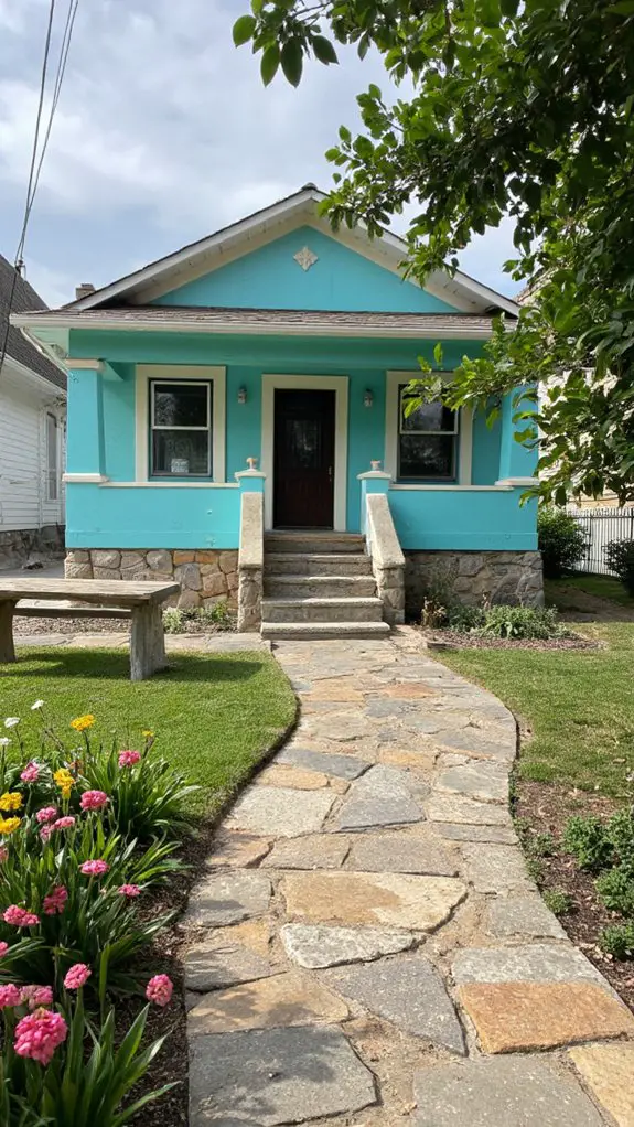 vibrant turquoise exterior contrast