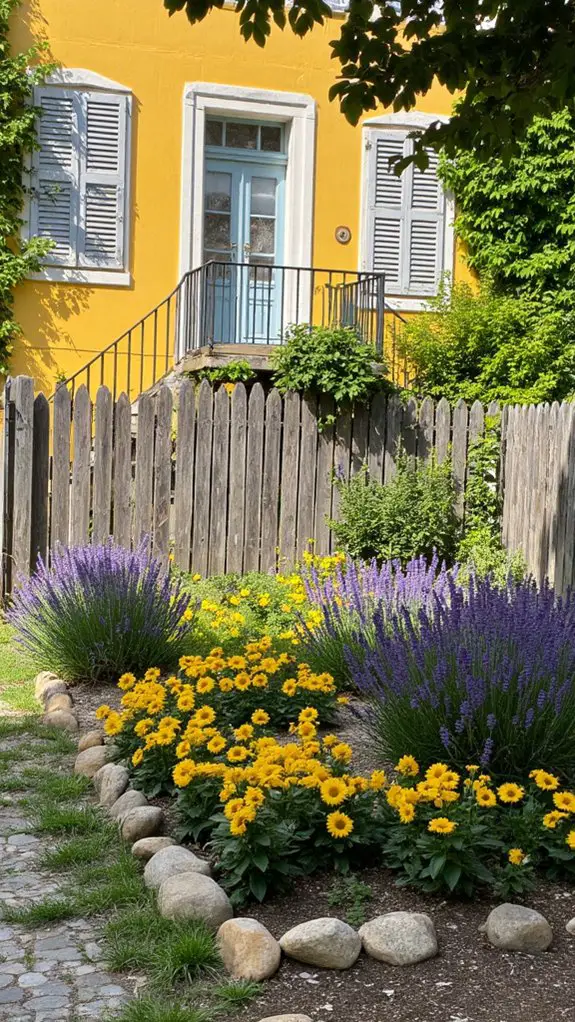 vibrant yellow and purple blooms