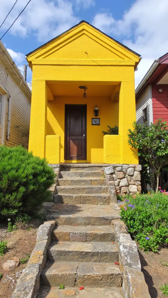 vibrant yellow stone entryway