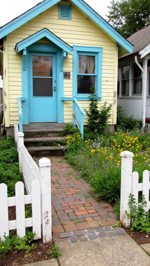 whimsical cottage with turquoise
