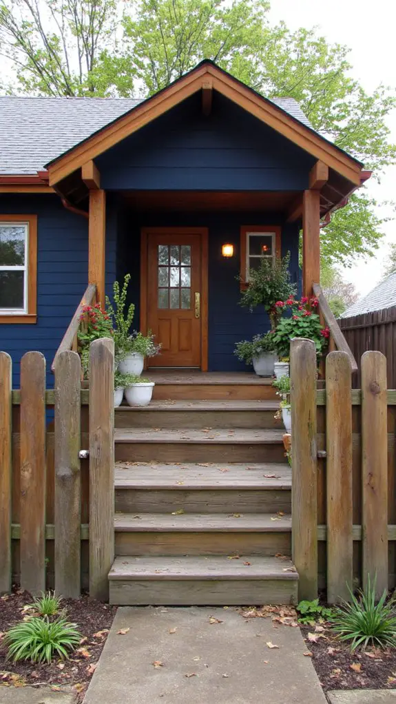 wooden fencing enhances navy walls