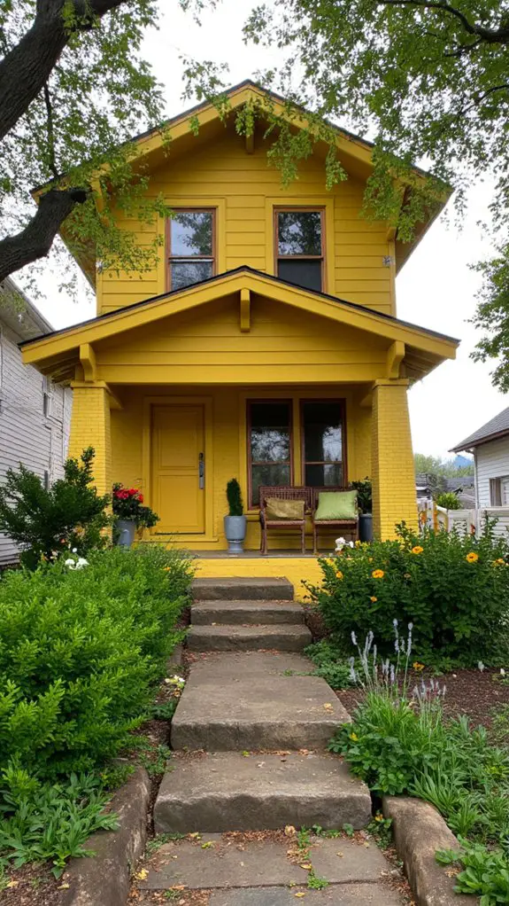 yellow accents enhance rustic charm