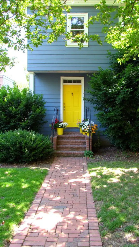 yellow accents enhance slate blue