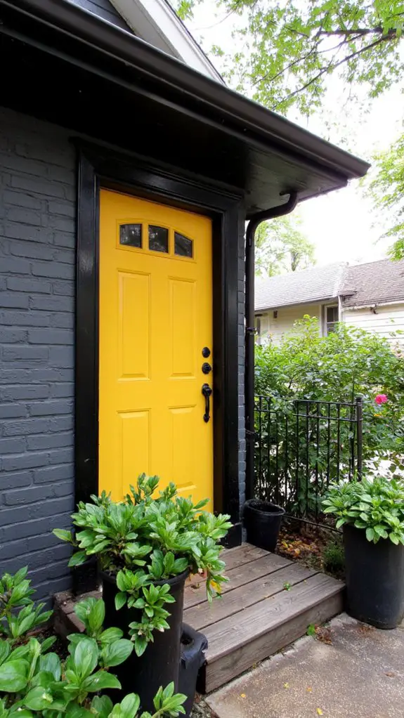 yellow door with black accents