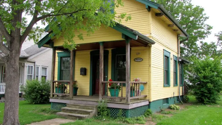 yellow house green trim