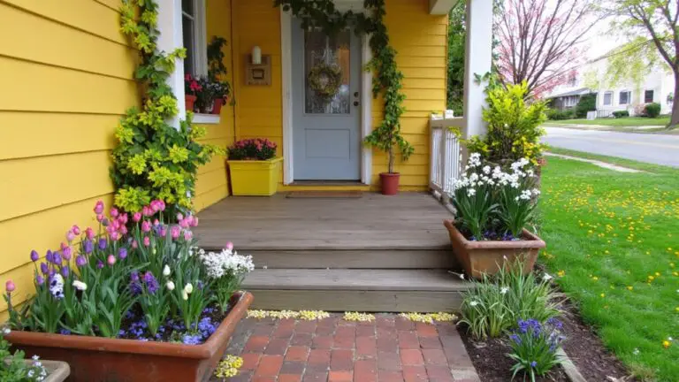 yellow house spring flowers