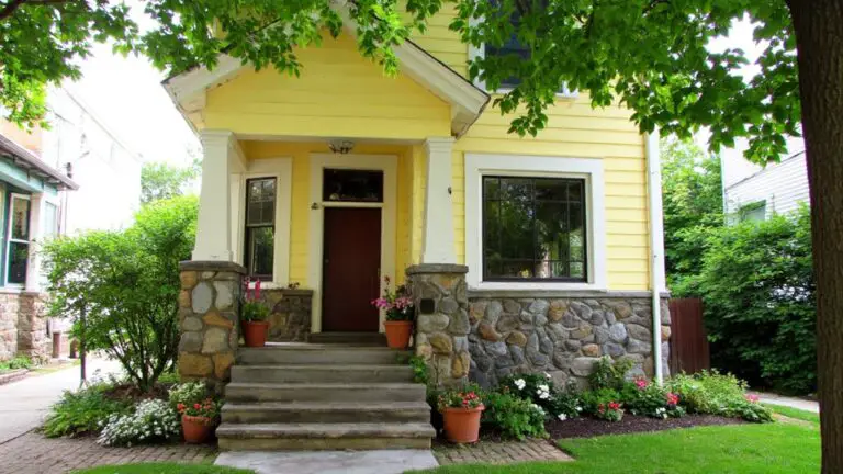 yellow house stone accents