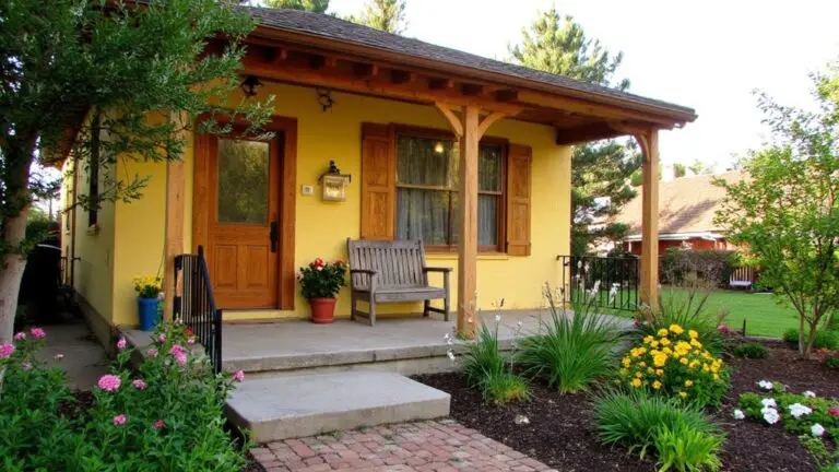 yellow house with wood accents